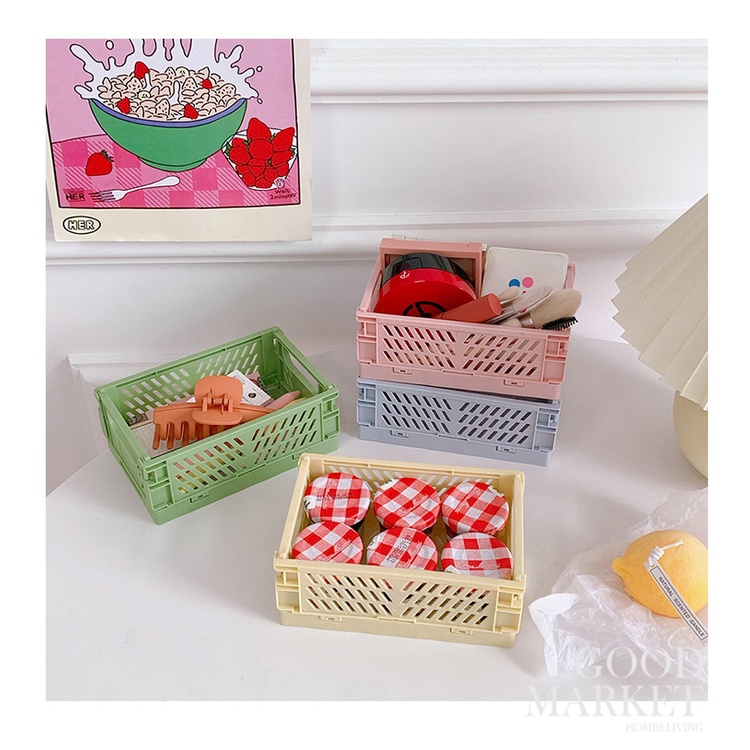 Giỏ Nhựa Mini Đựng Đồ Dùng Để Bàn Có Thể Gấp Gọn Tiện Lợi Phong Cách Hàn Quốc