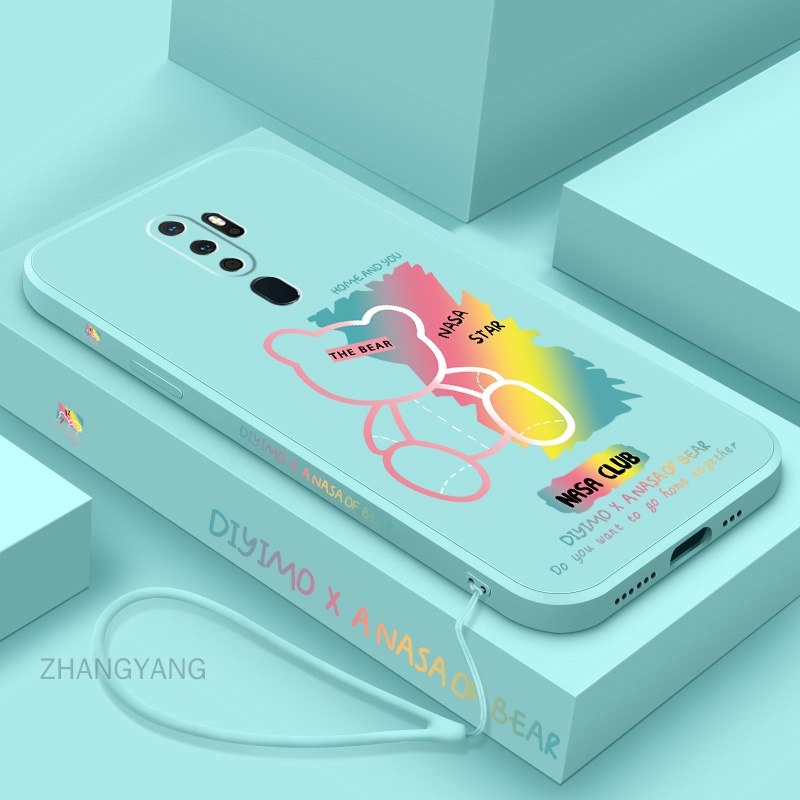 Ốp Điện Thoại silicone TPU Thẳng Họa Tiết Gấu Kèm Dây Đeo Cho oppo a9 2020 a5 2020