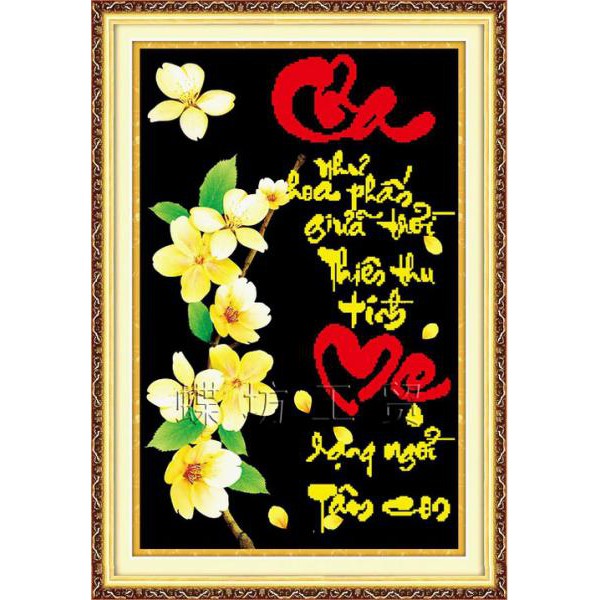 Tranh thêu chữ thập 3D Cha Như Hoa Phấn Giữa Trời Thiên Thu, Tình Mẹ Rạng Ngời Tâm Con 223388 (TRANH TỰ THÊU) KT44X64CM