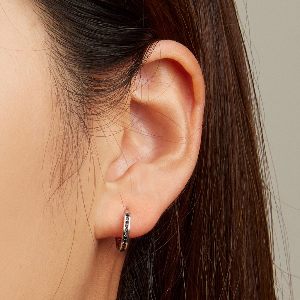 BAMOER Bông Tai Xi bạc 925 ĐíNh Đá Zircon Đen ThờI Trang