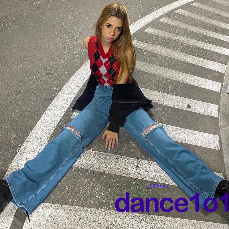 Quần Jeans Nữ Dài Lưng Cao Mài Rách Thời Trang