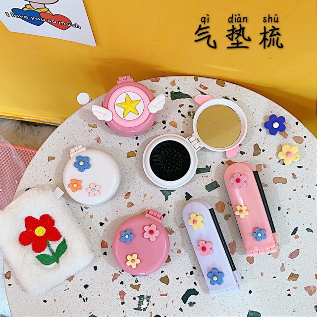 Gương lược gấp sakura hồng