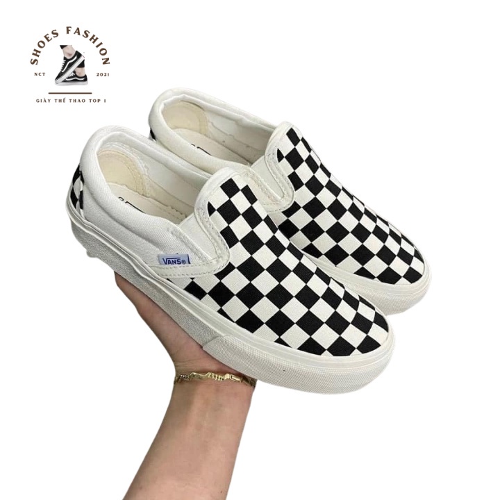 Giày thể thao nam nữ vans caro trắng dáng lười hàng việt nam xuất khẩu giầy thể thao sneaker nam nữ full size 36-43 🕣