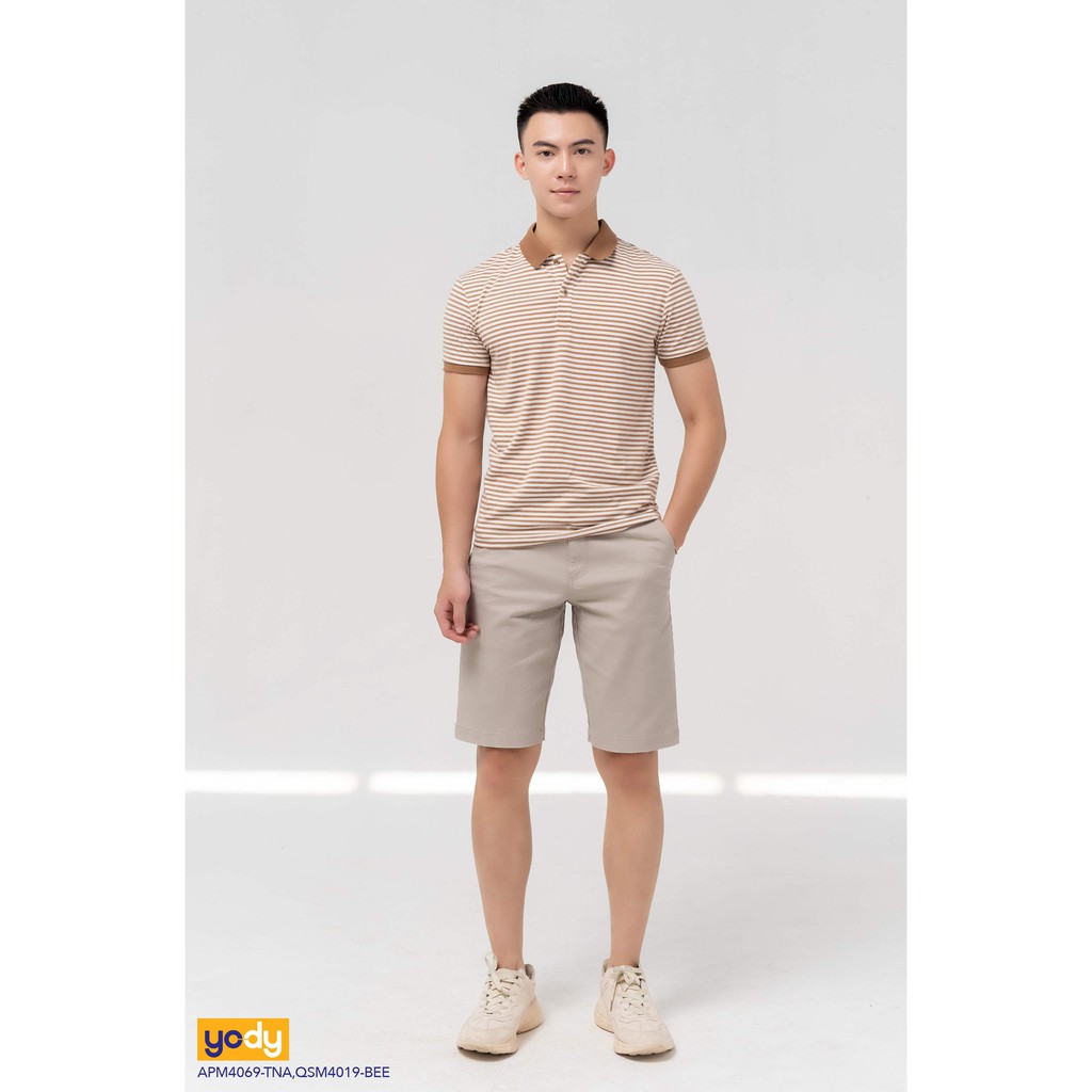 Áo Phông Polo Nam YODY Kẻ Sọc Ngang MELANGE Ngắn Tay Có Cổ, Phần Cổ Và Bo Tay Áo Tỉ Mỉ APM4069