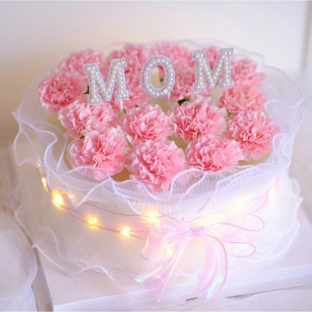 Trang trí bánh sinh nhật  set 3 thẻ cắm MOM đính hạt