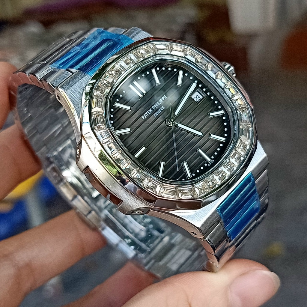 Đồng hồ Nam Ptk máy nhật chạy cơ Automatic vuông vành đá vuông size 41mm dây kim loại kim có dạ quang
