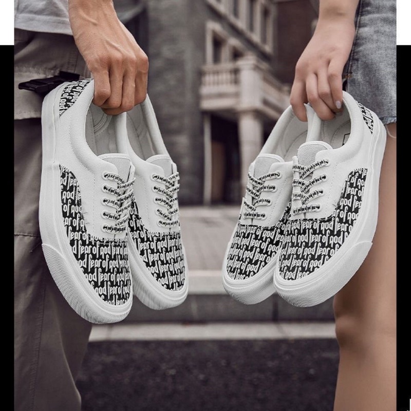 Giày Vans Slip On Strap Fear Of God Đen Trắng + Vans Caro, Giày Vans Dán Nam Nữ Đủ Size, Full Box Bill
