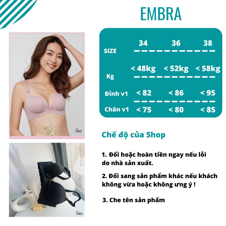 Áo lót nữ không gọng đúc su cao cấp nâng ngực đệm mỏng hoạ tiết dập chìm đai cắt song mã EBALKG09