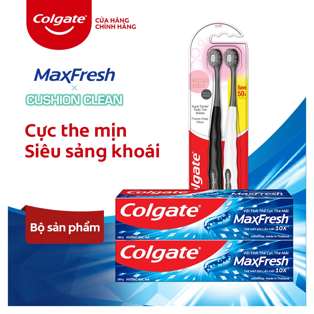 [Mã FMCGCO5 giảm 8% đơn 250K] Bộ 2 Kem đánh răng Colgate Maxfresh GenZ 180g và Bàn chải Cushion Clean phiên bản giới hạn