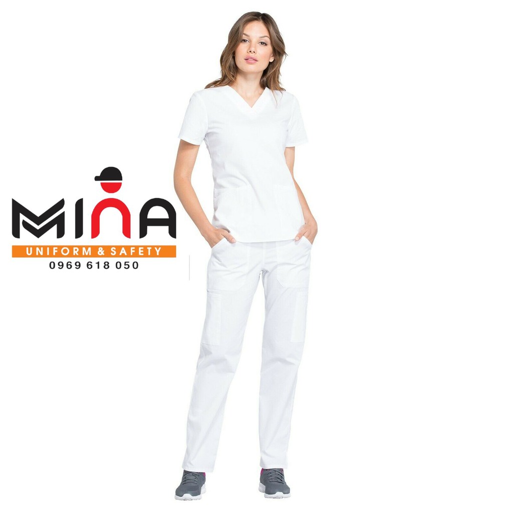 Bộ scrubs bác sĩ, quần áo y tế phòng mổ, đồng phục phẫu thuật, spa - Màu Trắng VẢI CAO CẤP