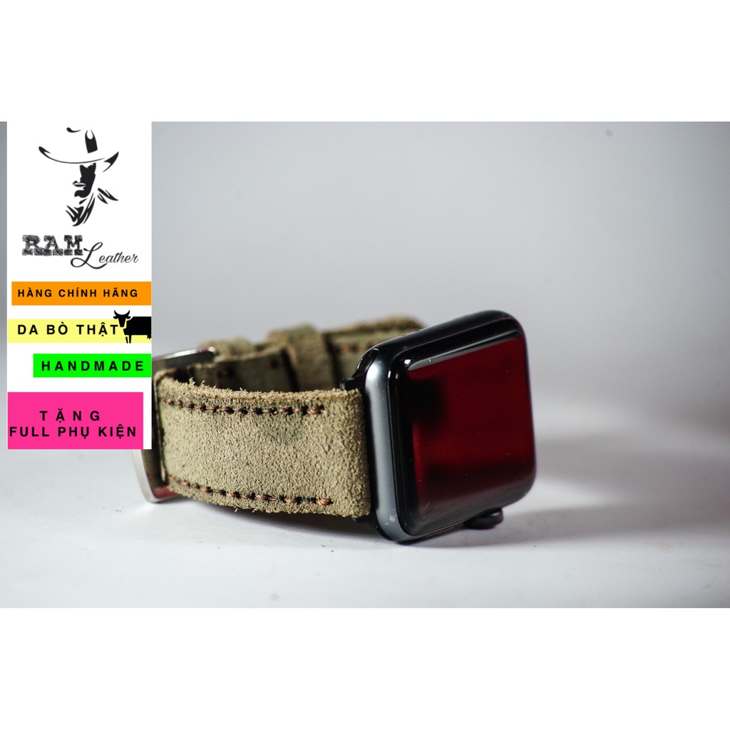 Dây đồng hồ da bò thật rằn ri quân đội handmade bền chắc cao cấp RAM Leather 1968 - tặng khóa chốt và cây thay dây