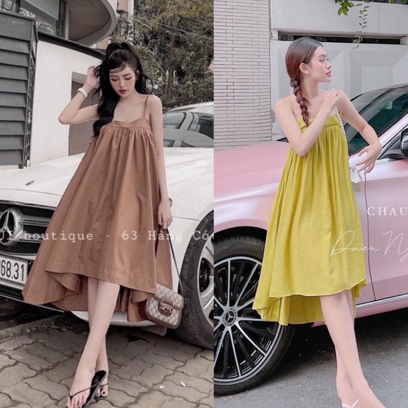 Đầm Xoè Nữ Hai Dây Dáng Dài Tiểu Thư Vải Lụa Đũi ( bầu bí bon chen thoải mái) (Hàng Có Sẵn - Giá Gốc) | BigBuy360 - bigbuy360.vn