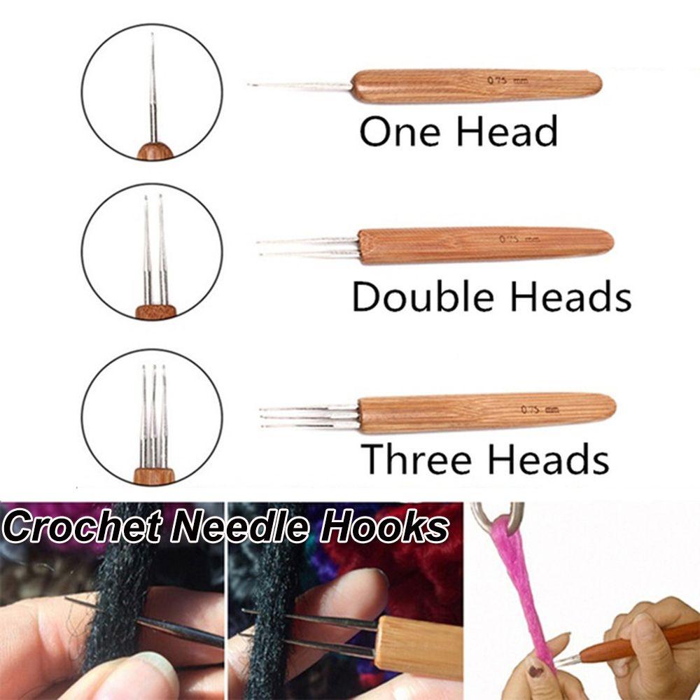 1 Cây Móc Tạo Kiểu Tóc Bện Micro Tay Cầm Bằng Gỗ Tre + Dụng Cụ Tạo Kiểu Dreadlock Bằng Thép Không Gỉ