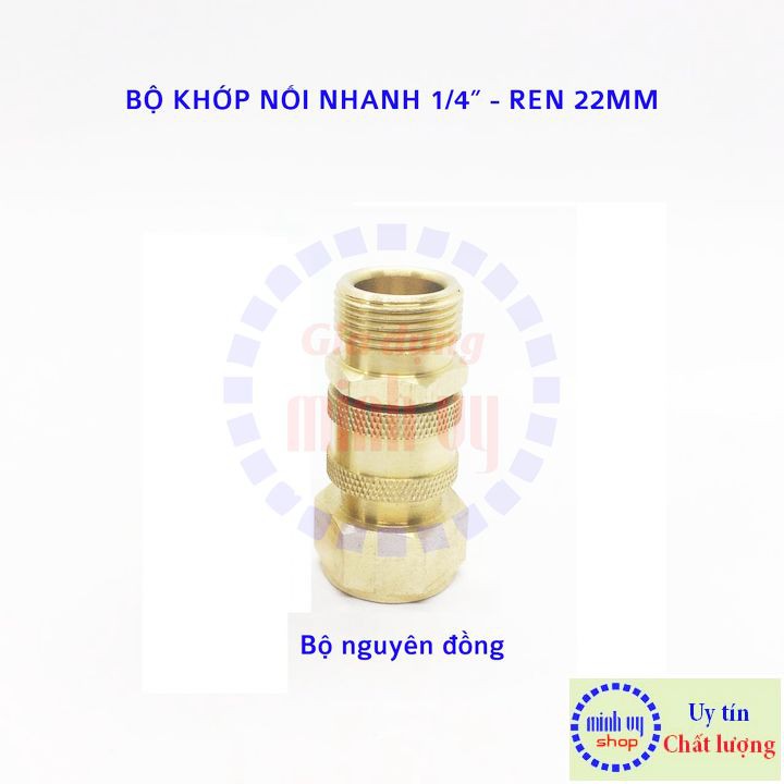 [CAO CẤP] Bộ khớp nối nhanh đầu ra dùng cho máy rửa xe công nghiệp đầu ren 22mm cốt 3/8inch - nguyên bộ đồng - BKNN3/8