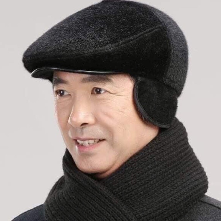 Mũ mũ Beret nam trung niên - Mũ nồi cho ông chất vài nỉ 2 lớp cao cấp có bịt tai