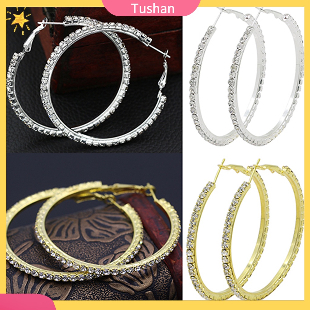 Đôi khuyên tai kiểu tròn đính kim cương nhân tạo cho nữ