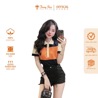 Áo polo phối màu cao cấp, Áo thun nữ cộc tay dáng suông chất cotton thoáng mát hàng loại 1