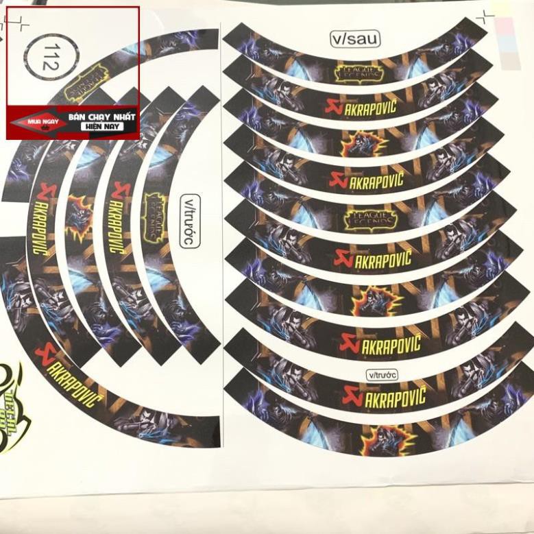 ( Ảnh Thật ) Tem Dán Vành Full Bánh Tướng Liên Minh Huyền Thoại Mã Số 112 .