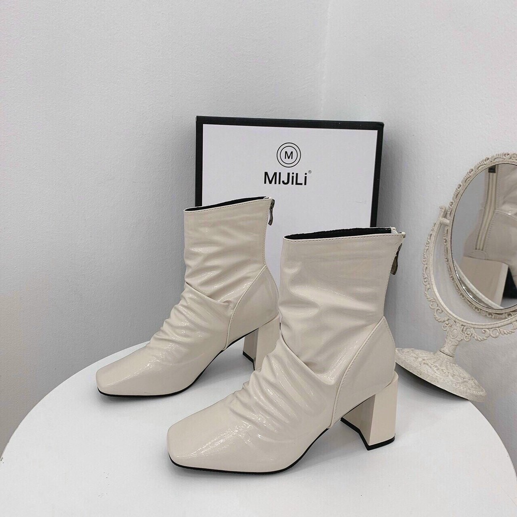 Boot Da Bóng Nữ Khóa Sau Gót Vuông 7Phân Fullbox -Giayxinhstore | BigBuy360 - bigbuy360.vn