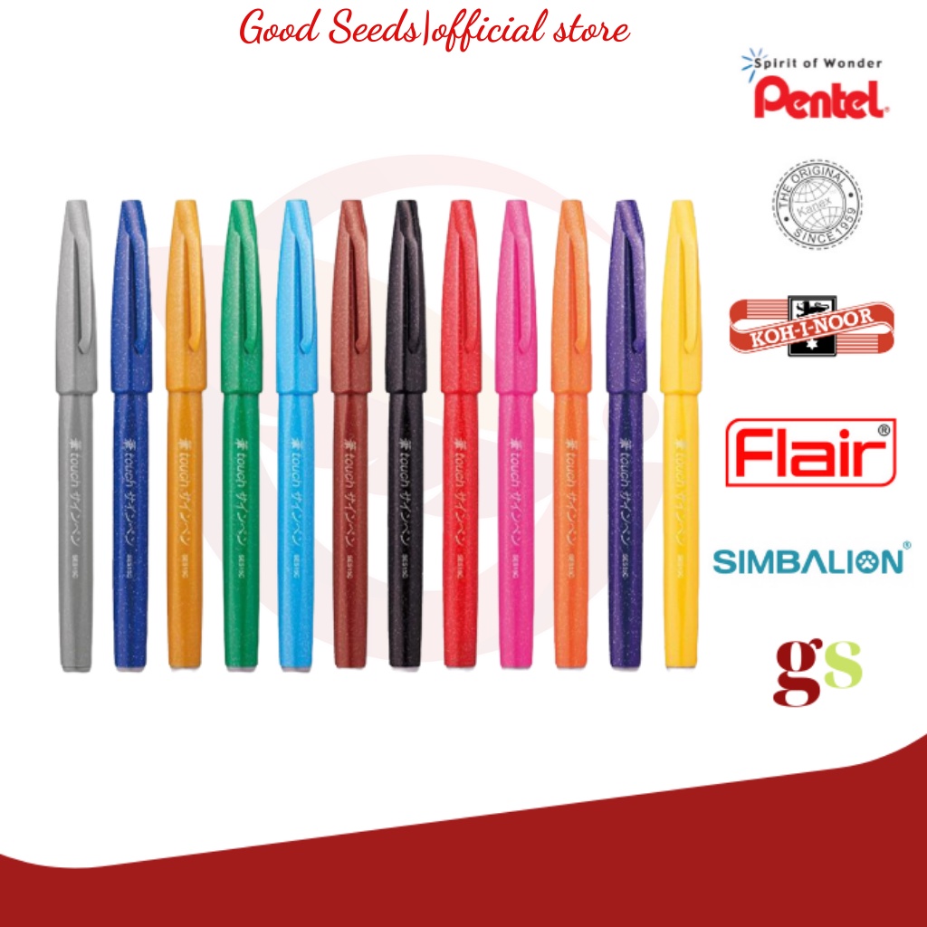 Bút Viết Thư Pháp Brush Sign Pen Pentel - SES15C - 12 Màu Cơ Bản