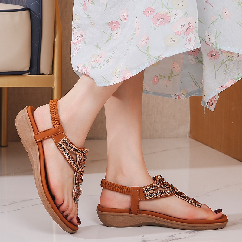 Xăng đan Da Mềm Chống Trượt Mũi Tròn 3.5cm Thời Trang Cho Nữ