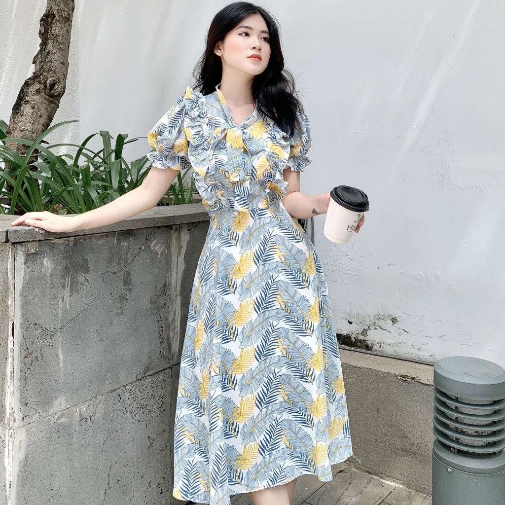 🌸ĐẦM HỒNG XANH HOẠ TIẾT CỘT EO - CHẤT LIỆU CAO CẤP - MÀU HỒNG / XANH BÁNH BÈO | BigBuy360 - bigbuy360.vn