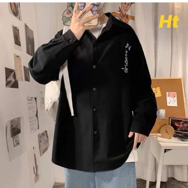 Áo sơ mi dài tay Chữ kí 5D in logo H2A966