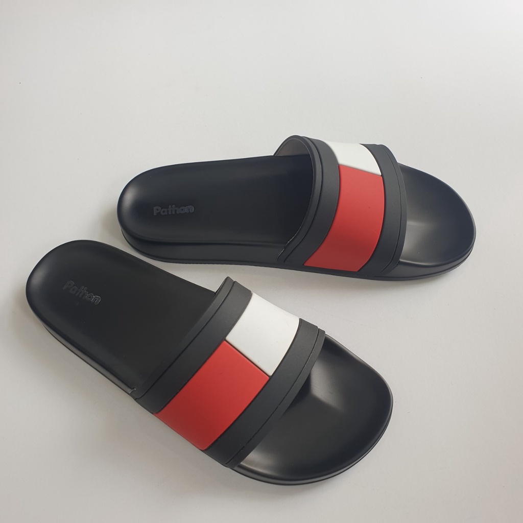 Dép nam nữ quai ngang slipper Pathon PVC và đế PU đen quai 3 màu kết hợp SD56