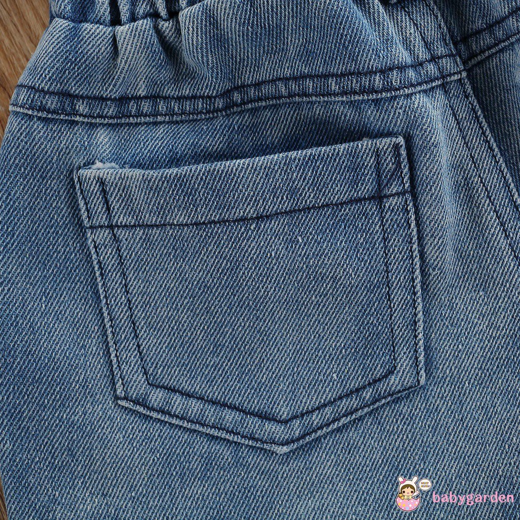 Bộ Đồ 2 Món Thời Trang Mùa Hè Áo Không Tay Viền Bèo + Quần Short Denim Rách Cho Bé Gái