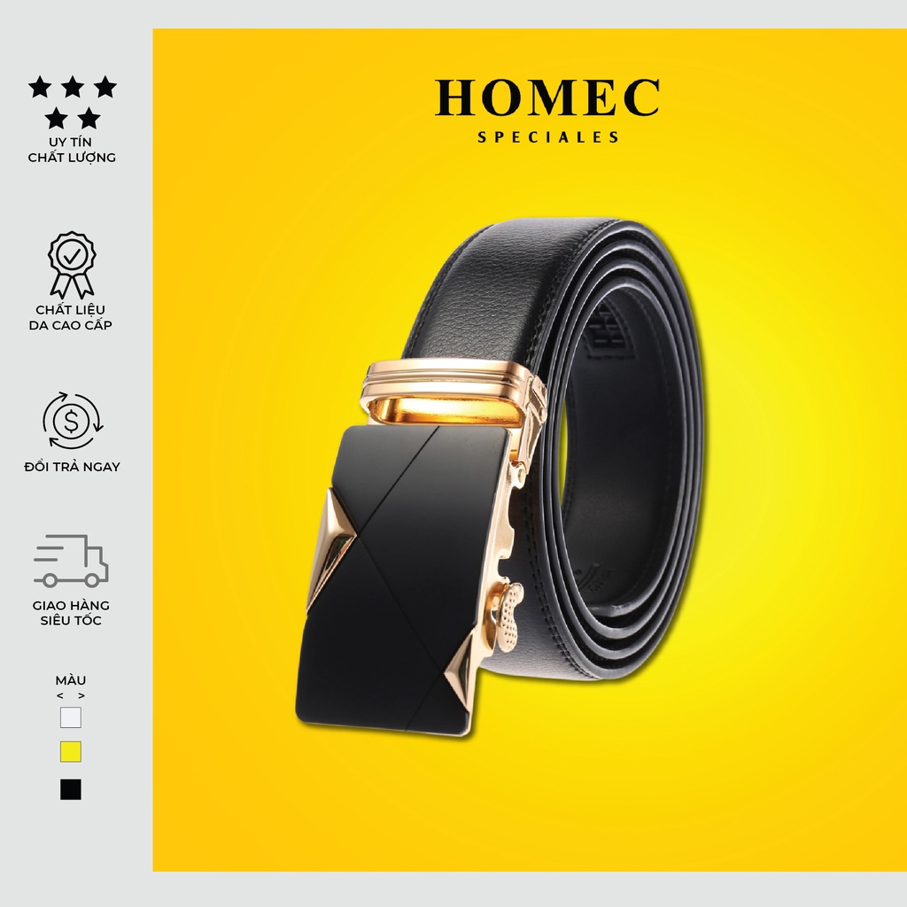 Thắt lưng Nam chất liệu da cao cấp HOMEC 09 khóa tự động kiểu dáng hiện đại - Dây lưng nam cao cấp – HOMEC