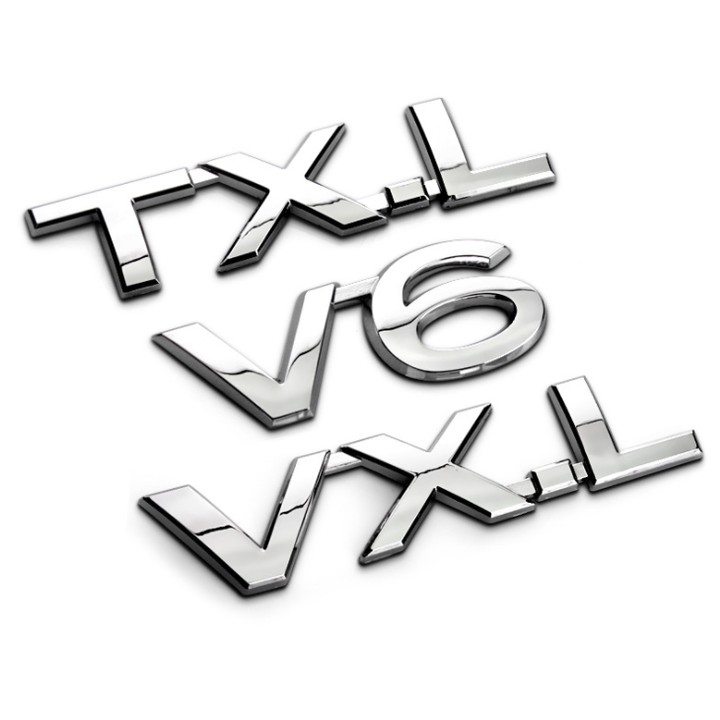 Decal tem chữ inox V6, VX, TX.L, VX.L dán đuôi xe ô tô
