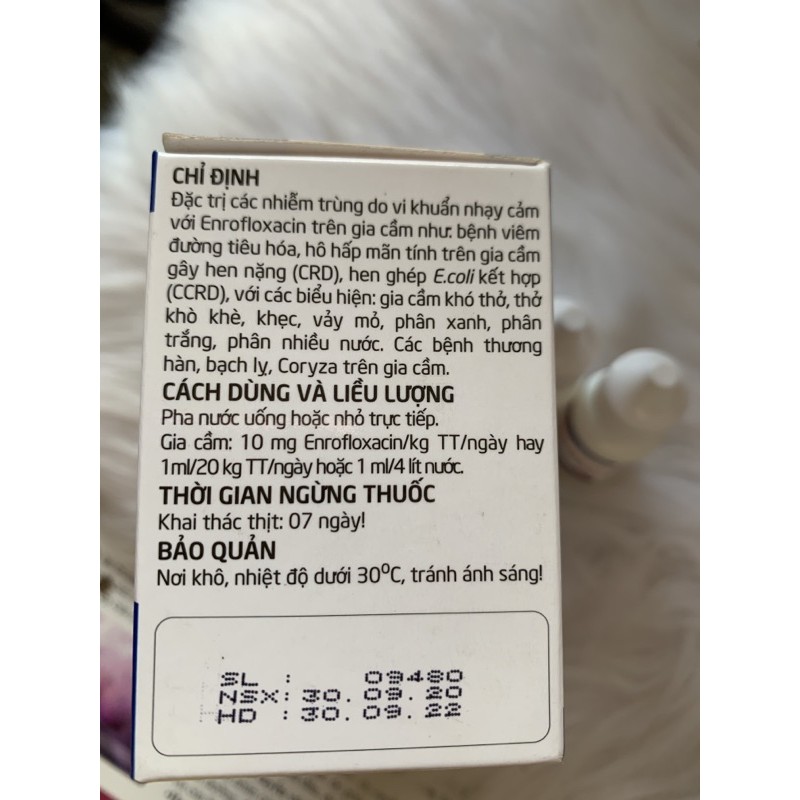 10ml Enrofloxacin 20% - dùng tốt cho gà, vịt, ngan, ngỗng, chim cút