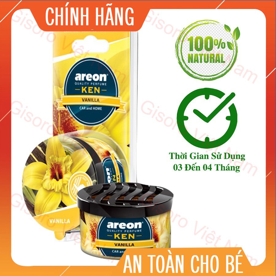 [CHÍNH HÃNG] Sáp Thơm Nước Hoa Ô Tô AREON KEN Khử Mùi Xe Hơi Cao Cấp hương VANILLA – NGỌT NGÀO Nhập khẩu Bulgaria