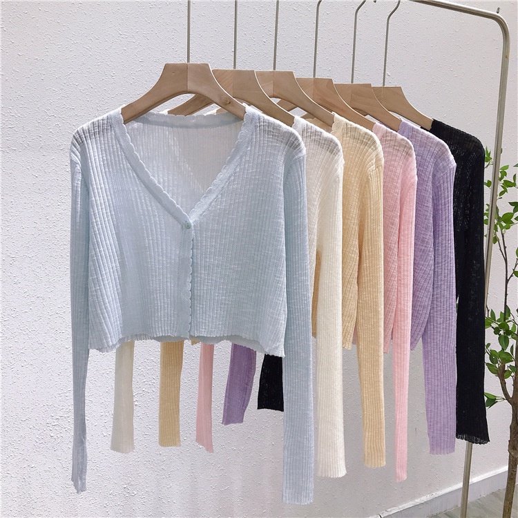 Áo khoác mỏng chất len dễ phối đồ, áo cardigan 1 cúc siêu xinh