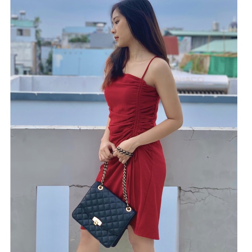 Váy Đầm Ôm Body Nữ 2 Dây Rút Eo Quyến Rũ Tôn Dáng Kiểu Mới