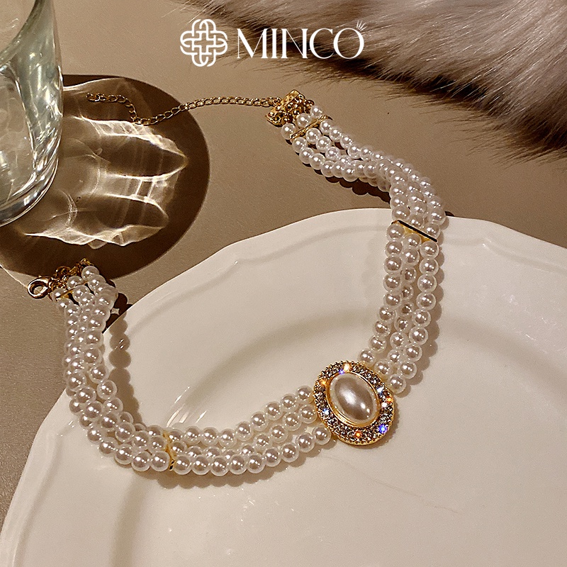 Dây chuyền nữ choker đính đá gắn ngọc châu nhân tạo Minco Accessories Vòng cổ Nữ Dự Tiệc Lễ hội sang Trọng Quý phái DT46
