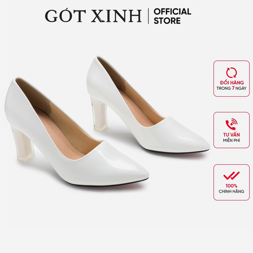 Giày cao gót nữ GÓT XINH G1 da bóng đế vuông cao 7cm