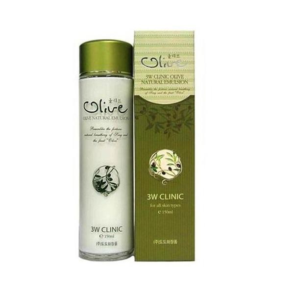 Sữa dưỡng trắng da và giúp da chắc khỏe tinh chất dầu Olive 3W CLINIC OLIVE NATURAL EMULSION 150ml - Hàn Quốc Chính Hãng