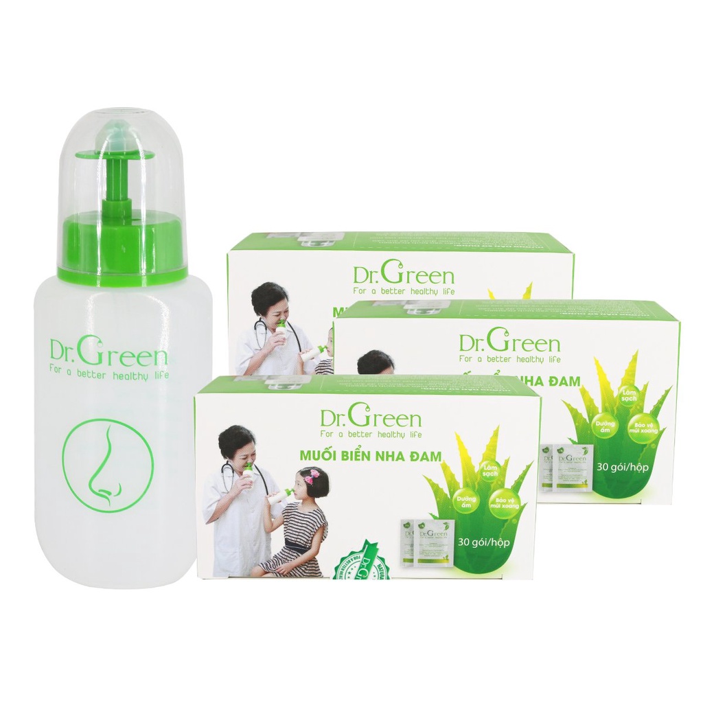 Bình rửa mũi hỗ trợ viêm mũi xoang Dr.Green tặng kèm 10 gói muối biển
