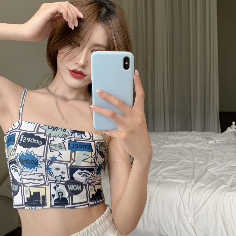 Áo Croptop Dệt Kim Không Tay Dáng Ôm In Họa Tiết Graffiti Thời Trang Cho Nữ | BigBuy360 - bigbuy360.vn