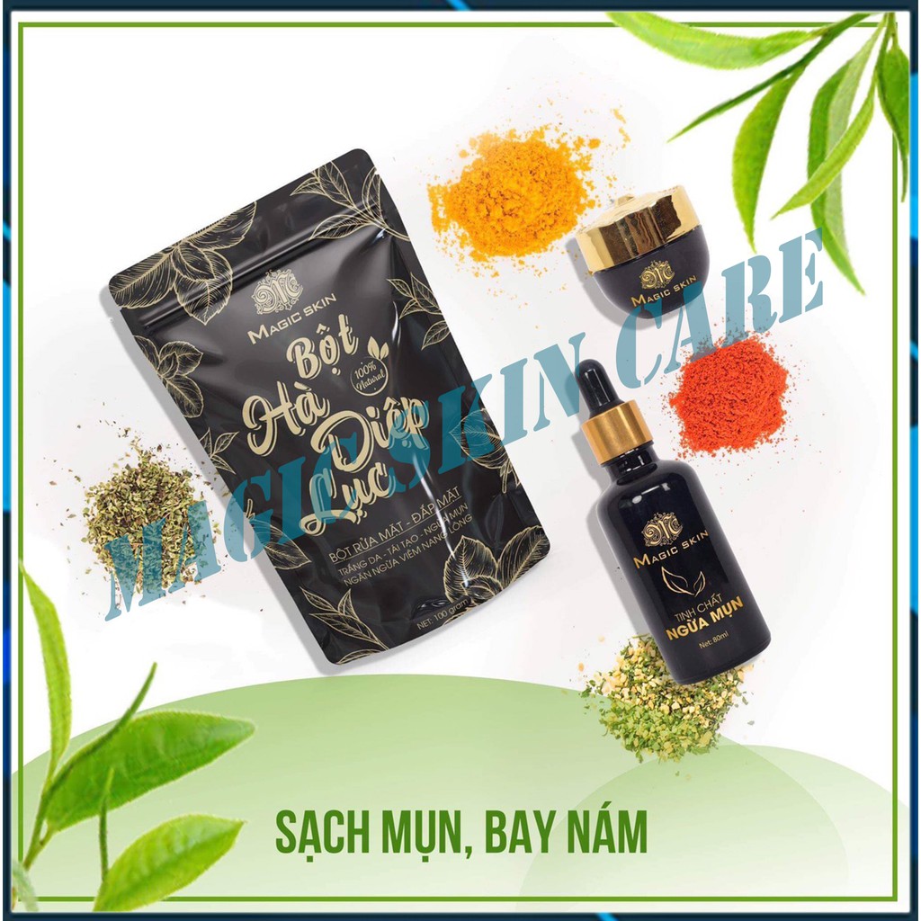 Bột Hà Diệp Lục  Rửa mặt Đắp Mặt  Thiên Nhiên MAGIC SKIN cho da sáng sạch