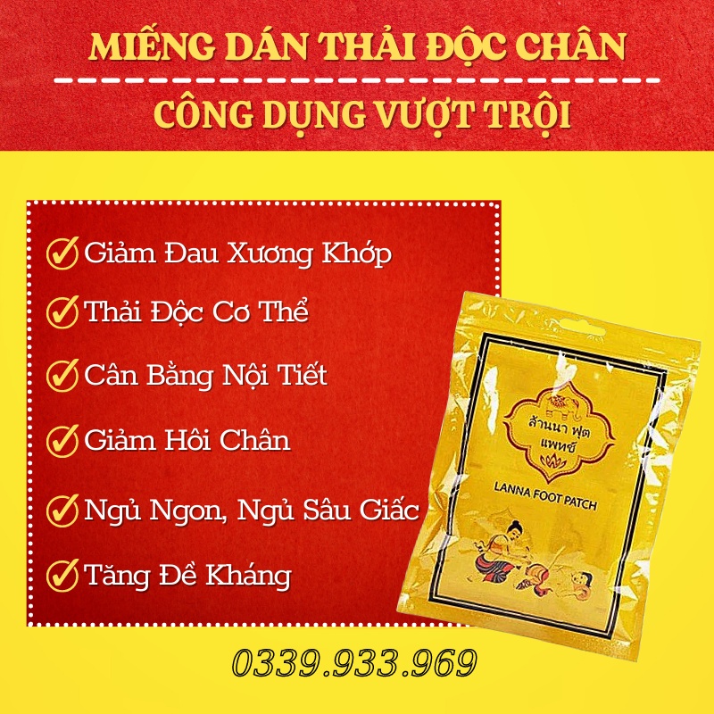 10 Miếng Dán Chân Thải Độc Detox Lanna Foot Patch Than Tre