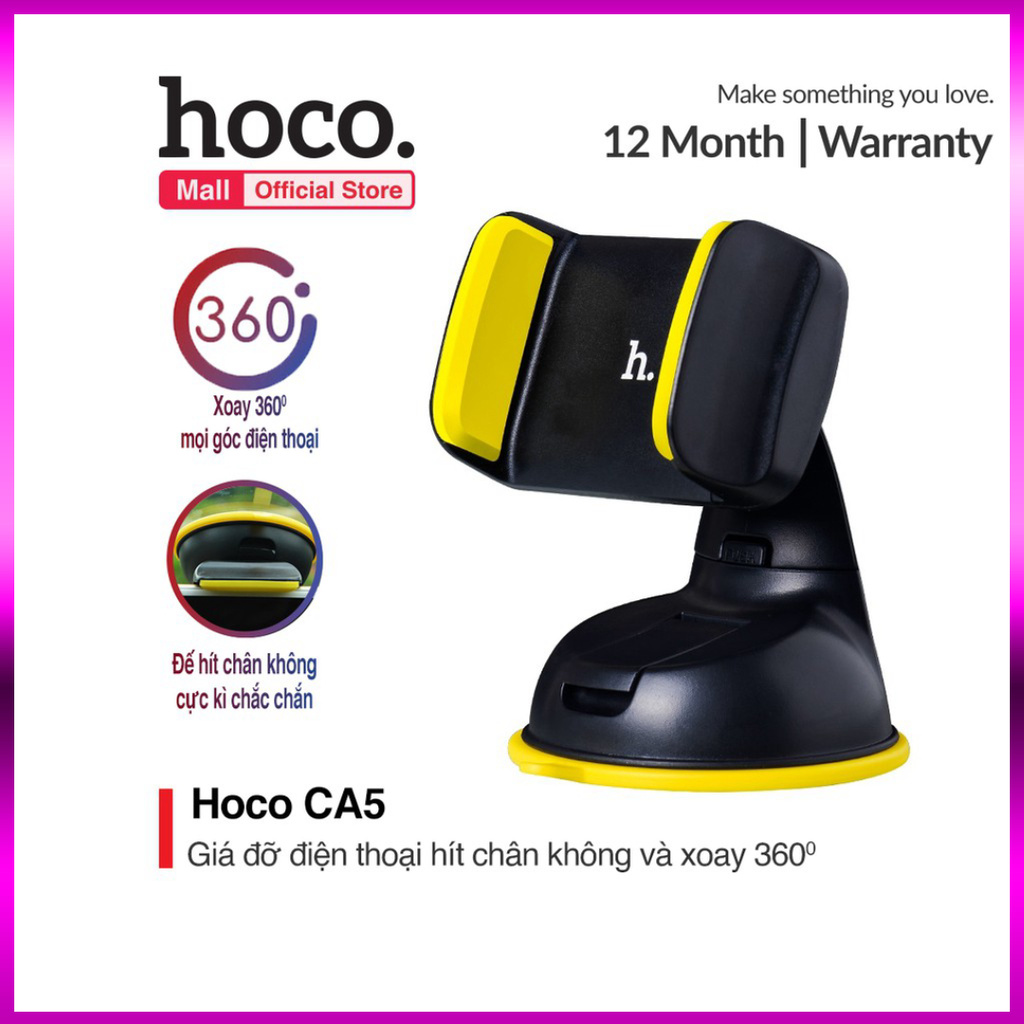 [Xả gấp] Giá đỡ,kẹp điện thoại Hoco CA5 trên xe hơi xoay 360 độ đế hít chân không cực kì chắc chắn màu sác đa dạng