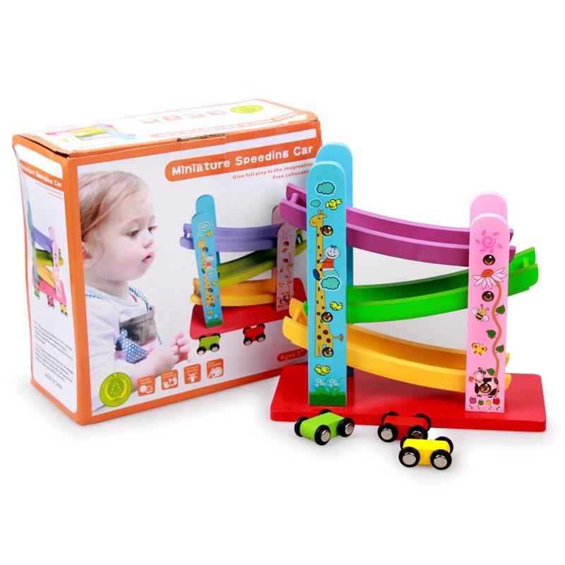 MÔ HÌNH TÀU LƯỢN MÁNG TRƯỢT 3 TẦNG BẰNG GỖ