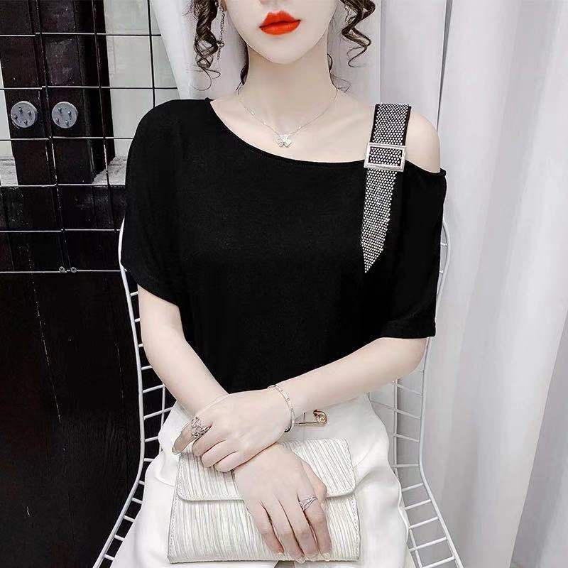 Áo Thun Tay Ngắn Hở Vai 100% Cotton Phong Cách Hàn Quốc Thời Trang Mới
