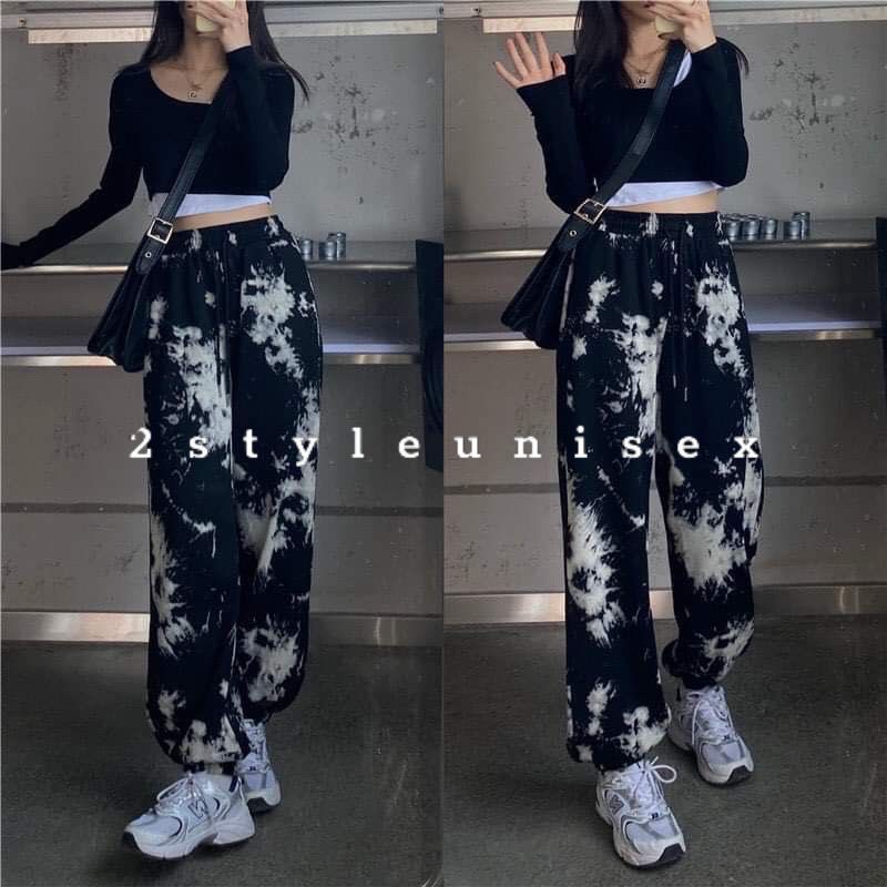 Quần jogger loang cạp cao co dãn dáng rộng phong cách ulzzang | BigBuy360 - bigbuy360.vn