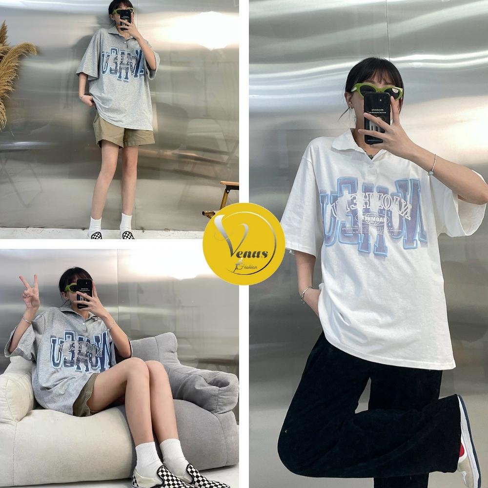 Áo thun polo NUHE form rộng phông tay lỡ Unisex chất cotton dầy đẹp cổ bẻ nam nữ Streetstyle Vintage - VENUS