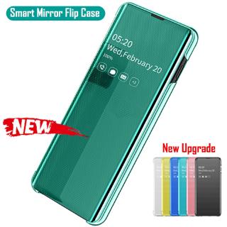 Ốp điện thoại nắp lật mặt gương trong suốt thông minh phối da cho Samsung S20 Plus S20 Ultra A71 A51 S10 Plus S10E 5G