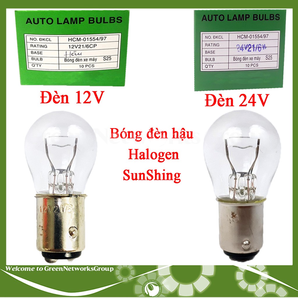 Bóng đèn hậu, đèn hậu xe máy 21W dây tóc Halogen sáng vàng 12V-24V 21/6CP Bảo Hành 12T - 1 Bóng sun shing GreenNetworks