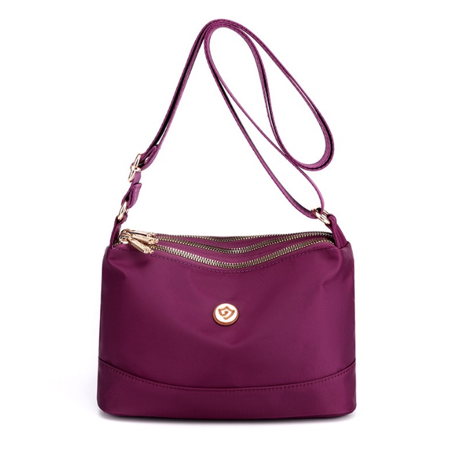 Túi Đeo Chéo Vai Bằng Nylon Màu Trơn 3 Lớp Sức Chứa Lớn Chống Nước Cho Nữ